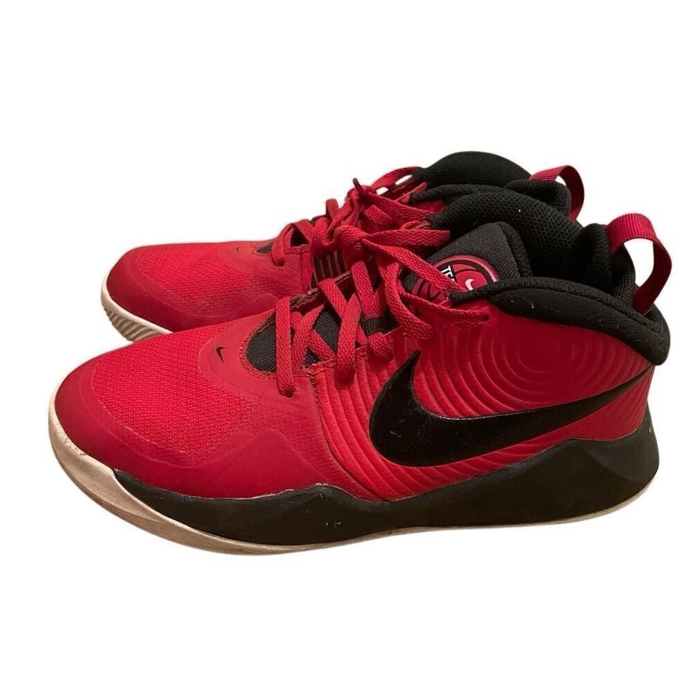 Nike Youth Boys Team Hustle Basketball Shoes 5Y Black Red AQ4224-600 Ankle